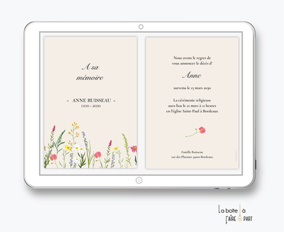 faire-part décès -faire part décès digital-faire-part décès numérique-faire-part à envoyer par mms-par mail-réseaux sociaux-whatsapp-facebook-messenger-bouquet de fleurs-coquelicot-végétal-deuil