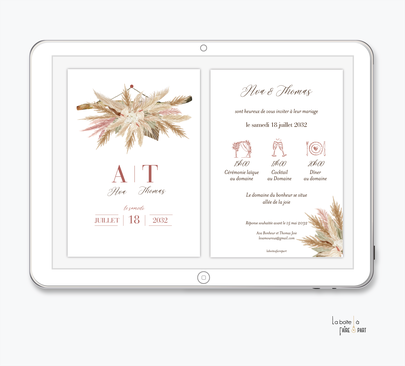 faire-part mariage-faire part mariage digital-faire part mariage numérique-electronique -faire-part à envoyer par mms-par mail-réseaux sociaux-whatsapp-facebook-messenger-pampa suspendue-Pampa fleurie-orchidée-pampa bohème-bouquet de pampas