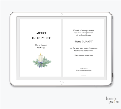 Carte de remerciements décès-Carte de remerciements décès digital-Carte de remerciements décès numérique-Carte de remerciements à envoyer par mms-par mail-réseaux sociaux-whatsapp-facebook-messenger-r-fleurs-bougies-marguerite-végétal-deuil-mort