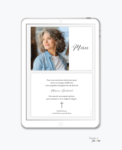 Carte de remerciements décès -Carte de remerciements décès digital-Carte de remerciements décès numérique-Carte de remerciements à envoyer par mms-par mail-réseaux sociaux-whatsapp-facebook-messenger-photo-croix-deuil