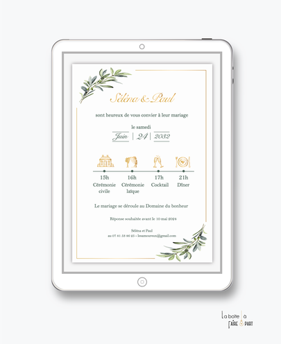faire-part mariage numérique-faire part mariage digital-faire part numérique-electronique -faire-part à envoyer par mms-par mail-réseaux sociaux-whatsapp-facebook-messenge-bohème-champêtre-brin d'olivier-pictogramme-transparent-chic-marocain-oriental