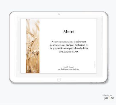 Carte de remerciements décès-Carte de remerciements décès digital-Carte de remerciements décès numérique-Carte de remerciements à envoyer par mms-par mail-réseaux sociaux-whatsapp-facebook-messenger-blé-deuil-mort-pdf