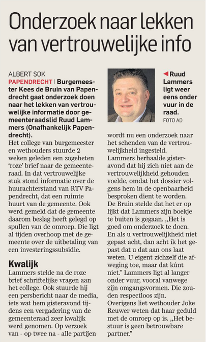 Artikel AD De Dordtenaar d.d. 6 maart 2015