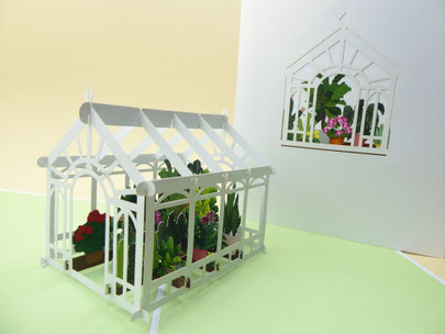 carte pop-up jardin d'hiver, serre
