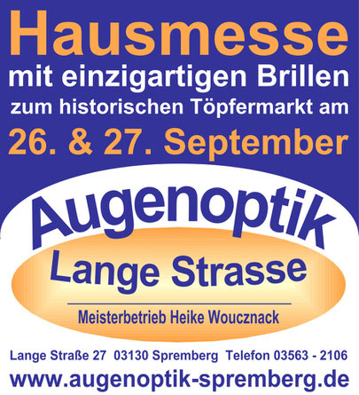 Hausmesse mit Brillen zum 11. historischen Töpfermarkt zu Spremberg