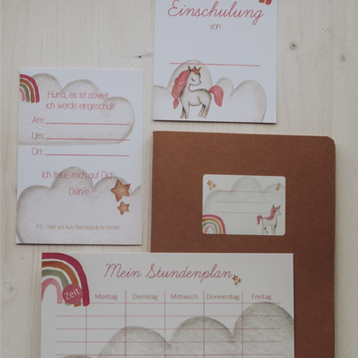 Einschulung Einhorn Schulstart Stundenplan Regenbogen