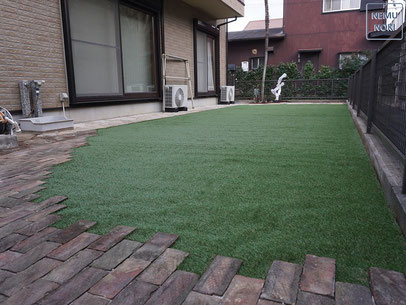 ドックラン、レンガ舗装、人工芝、石畳、ガーデン、袖ヶ浦市、施工例