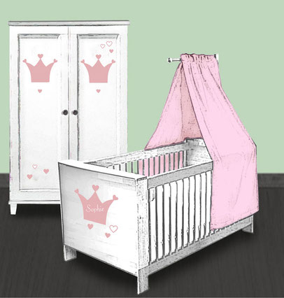 Möbelaufkleber rosa Krone - personalisierbar