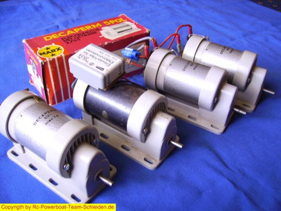 Die Decaperm "Familie" von Marx mit Getriebe, 4 ganz neue in 6 und 12 Volt.