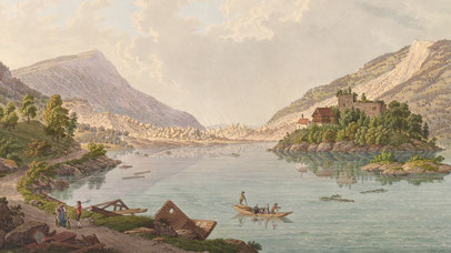 Lauerzersee, Insel Schwanau nach der Bergsturzkatastrophe von 1806