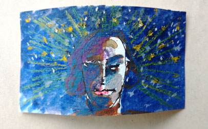 ... dass man sie sieht, gesicht, blauer hintergrund, aquarell