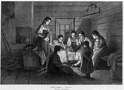 Wahrsagen in den Rauhnächten, russische Illustration, 1885