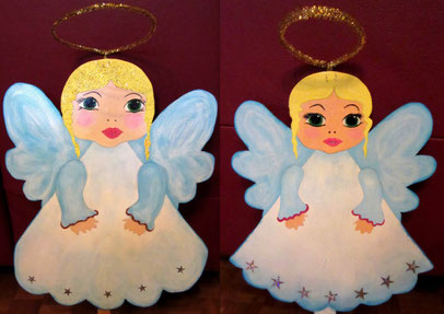 Figurines d' anges de Noel en bois 