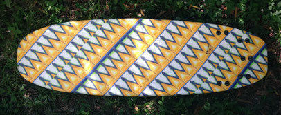 Mini Simmons quad wood surfboard cloth inlay