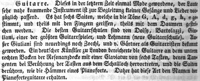 Der Eintrag "Guitarre" im Brockhaus-Konversationslexikon. 7. Aufl. 1827.