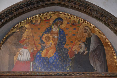 ヴェネツィアーノ (Paolo Veneziano)「聖母子」Francesco Dandolo ed Elisabetta Contarini presentati alla Madonna col Bambino