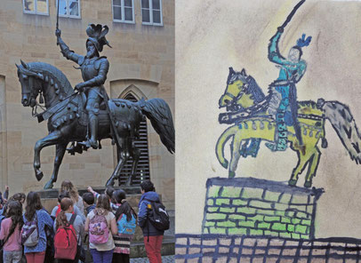 Abgleich Foto von Graf Eberhardt im Barte (Innenhof altes Schloss Stuttgart) und Kinderbild der Statue
