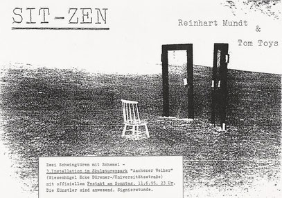 Illegale Installation am Aachener Weiher: "SIT-ZEN" (11.6.1995, Köln-Lindenthal)