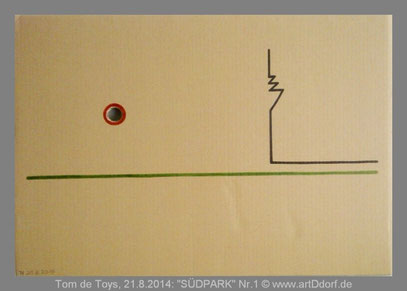 De Toys, 21.8.2014: "SÜDPARK" Nr.1, Edding auf unbehandeltem DinA2-Karton mit Loch