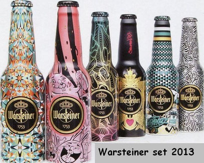 6 different Alu-bottles with 5 different caps. History of this bottles: Buy 24 normal Warsteiner bottles and earn 1 Alu-bottle for free;-)