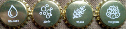 4 Oettinger Wasser Hopfen Malz Hefe: Real caps with RRK sign and plastic lined, but used for a game, 2016..