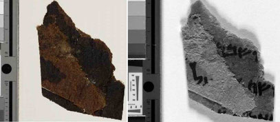 links: Normalaufnahme eines Fragmentes; rechts: die Multispektralaufnahme