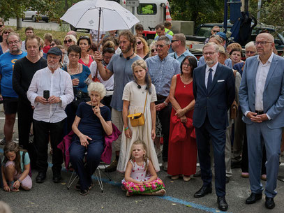 Listeners to Lukas Hammer's speech, Brno, 6.9.2024. Photo: Petr Odehnal, MuMB