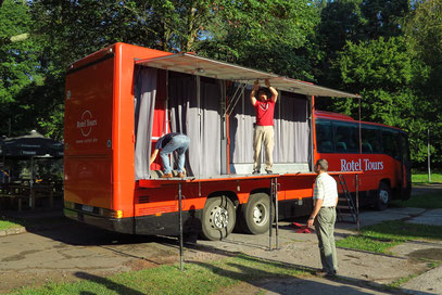 Aufbau des Rotels. Campingplatz Jurmala bei Riga/Lettland