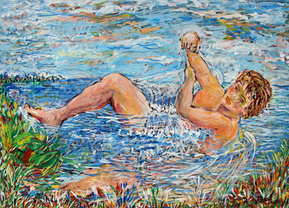 LE BAIN DE L'ANGE, acrylique sur toile, 100 x 73 cm, 2024
