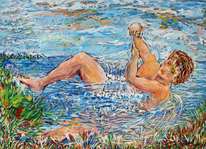 LE BAIN DE L'ANGE, acrylique sur toile, 100 x 73 cm, 2024