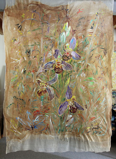 ORCHIDÉE ABEILLE, acrylique sur Papur, 1.60 x 2.25 m, 2020