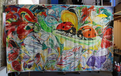 COCCINELLES, acrylique sur toile, 355 x 215 cm, 2019