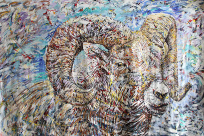 LE MOUFLON, acrylique sur toile, 3.20 m x 2.10 m, 2013