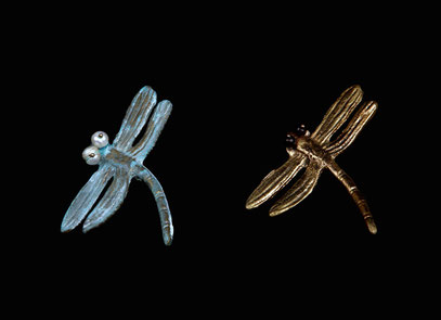 Dragonflies broaches, dipped in bronze or gold, and pearls