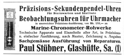 1911 Werbeanzeige in der Deutschen Uhrmacher-Zeitung