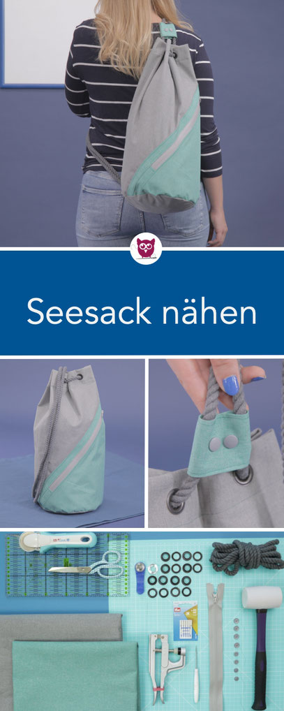 #SeesackSina aus dem #DIYeuleBuch : Nähanleitung für einen Seesack – perfekt als Schwimmtasche. Seesack nähen aus wasserdichtem Stoff und Reißverschluss. DIY Anleitung und Schnittmuster von DIY Eule.