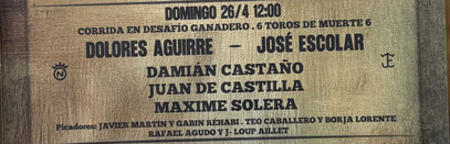 Toros de Dolores Aguirre et Escolar Gil pour Damian Castaño, Juan de Castilla et Maxime Solera