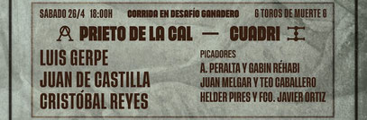 Toros de Prieto de la Cal y Cuadri pour Luis Gerpe, Juan de Castilla y Cristobal Reyes