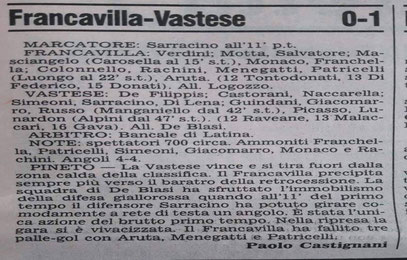 Amarcord: stagione 1992/93 con De Biasi in panchina, vittoria a Francavilla per 0-1 con il gol di Sarracino