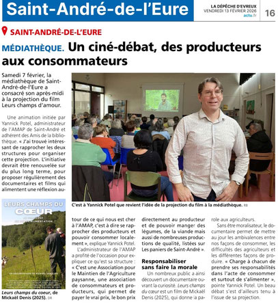 La dépêche d'Evreux, 13 février 2026. Cliquez pour agrandir