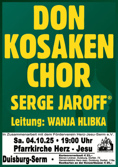 Don Kosaken Chor Serge Jaroff am 04.10.2025 um 19 Uhr, Herz-Jesu-Kirche, Duisburg-Serm