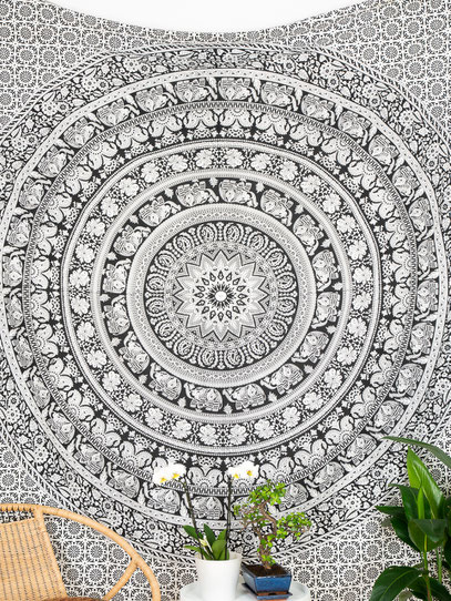Indisches Wandtuch mit Elefanten Mandala