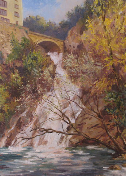 Tony Wahlander (Wåhlander) En Novembre 2011 il y eu de fortes pluies à Barjols et la cascade du Fauveri a emportée avec elle tous les buissons l'entourant ce qui donna la possibilité à Tony d'en faire un tableau.