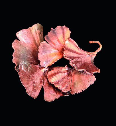 Gingko broach, gilded copper