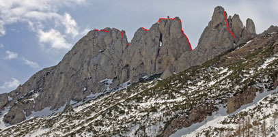 ungefährer Routenverlauf Rauchkoppe Nordgrat mit Nordturm (rechts)