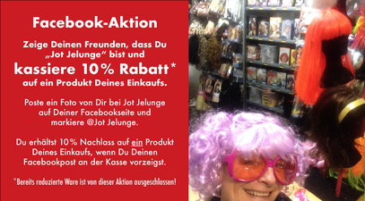 Jot Jelunge Rabattaktion, Selfie in der Perückenabteilung.