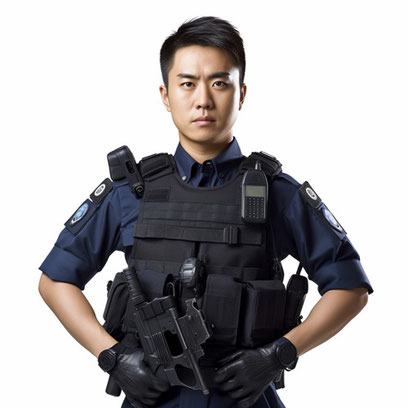 z133.防弾チョッキを着た警察官、＋1点【人関連】無料画像