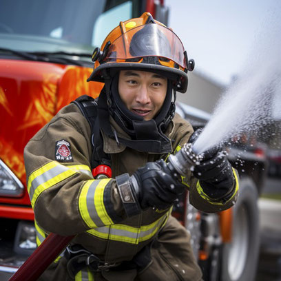 消火、消防車、男性、若い、消防士、制服、日本、転職、男、会社、フリー素材、fire extinguishing, fire engine,male, young, firefighter, uniform, Japan, career change, man, company, free material,