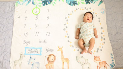 子供、赤ちゃん、生後二か月、お寝相アート、ポーズ、写真フリー素材　Children, babies, two months old, sleeping art, poses,