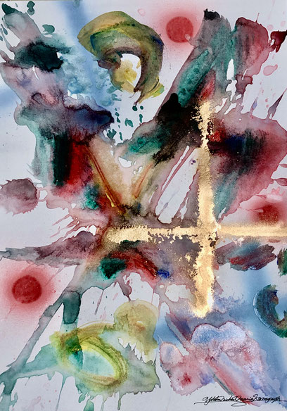 絵画作品「CROSS」(38×27cm/アクリル絵具、ラッカースプレー、画用紙）77,000円